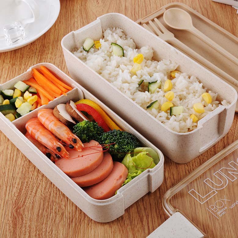 小麦秸秆饭盒餐具韩式双层餐盒上班族学生便携午餐盒麦纤便当饭盒
