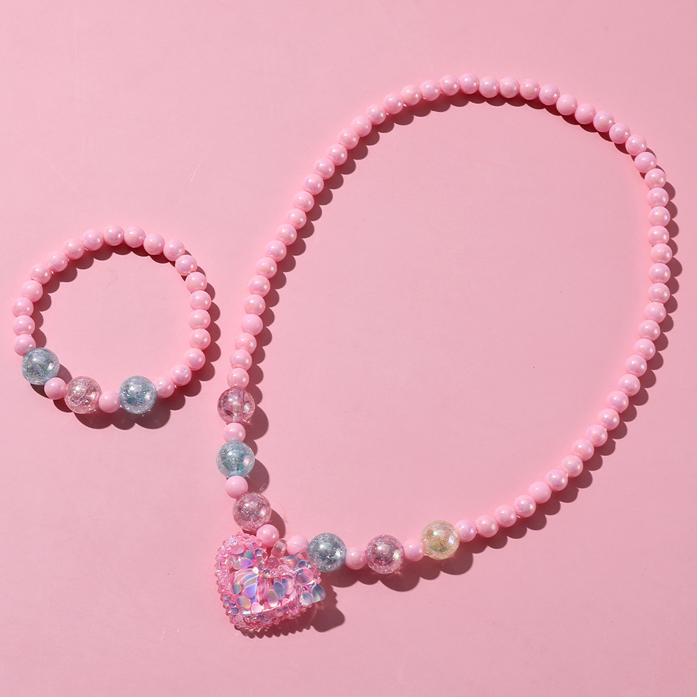 Sweet Heart Shape Plastic Beaded Resin Pendant Necklace Bracelets