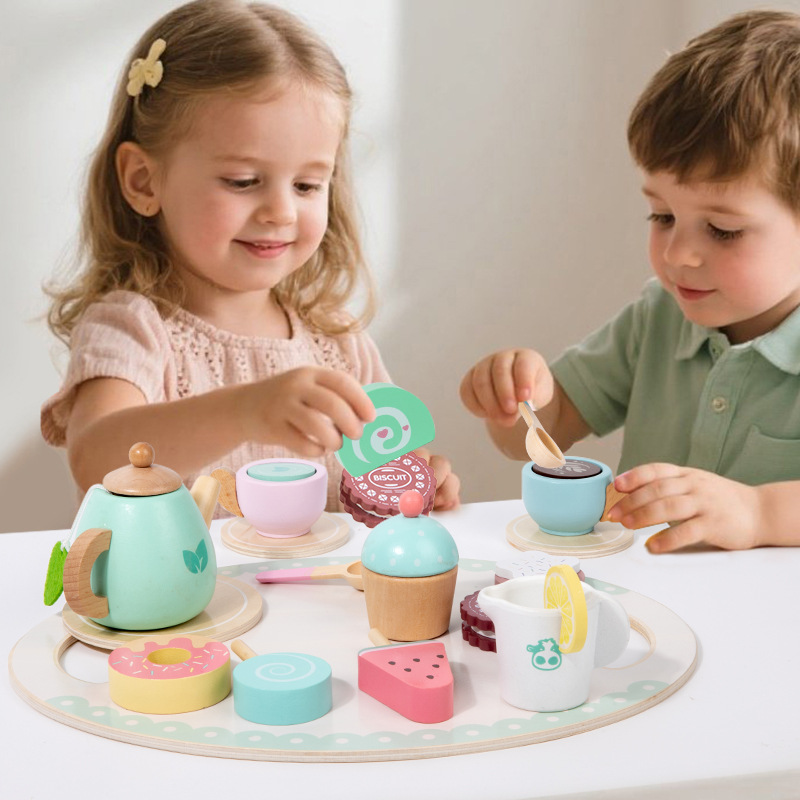 Jardín de infantes combinación de té de limón de imitación juegos de té de la tarde tienda de té juguetes de madera caseros