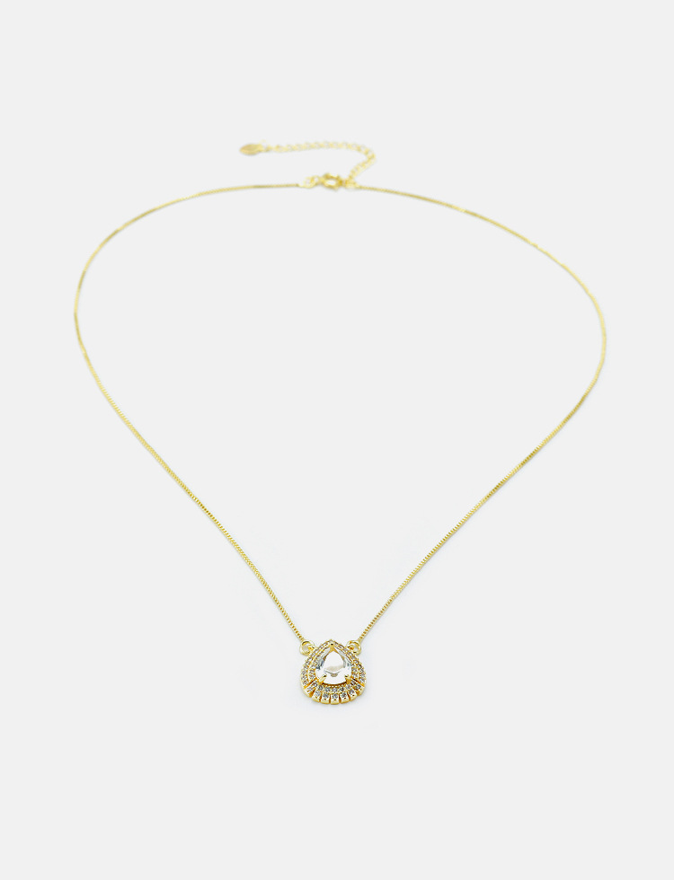 5g Weight Festival Occasion Copper Material Water Droplets Pattern Women'S Gender Plating Design Simple Style Style Black Color Simple Gold-plated Water Drop Colorful Zircon Necklace Wholesale 7