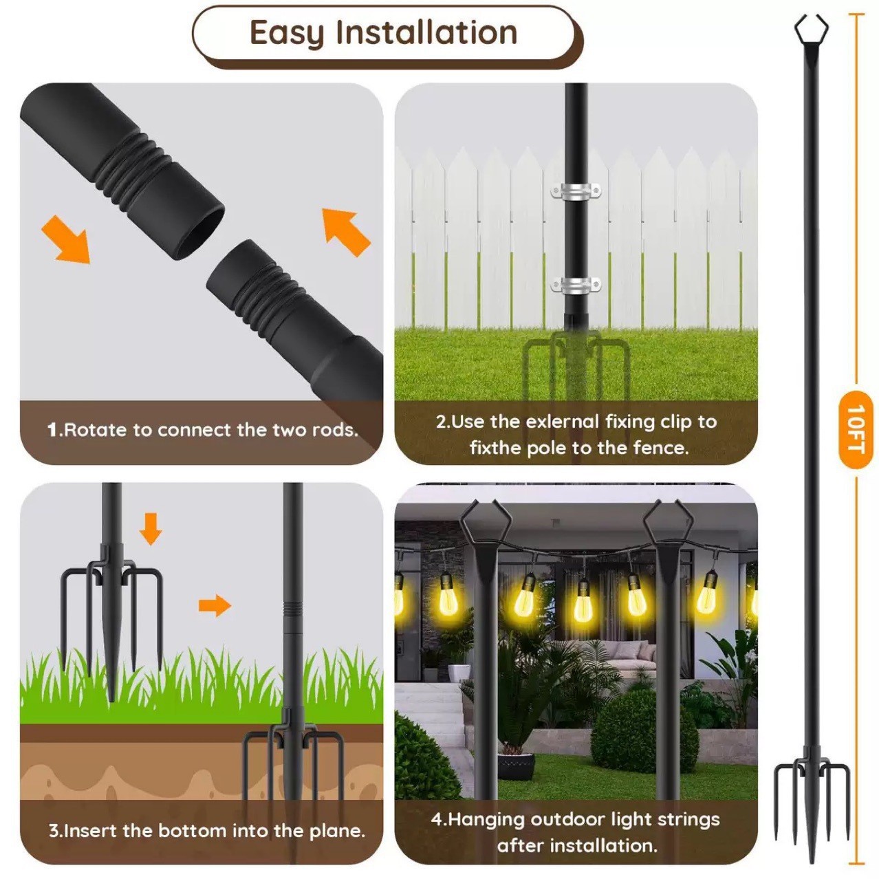 Jardín al aire libre patio jardín césped soporte de cadena de lámpara Amazon gancho de hierro forjado gancho de cadena de lámpara