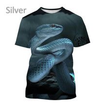 夏季时装时尚3D印花蛇图案T恤男街头风酷炫休闲圆领短袖T恤上衣