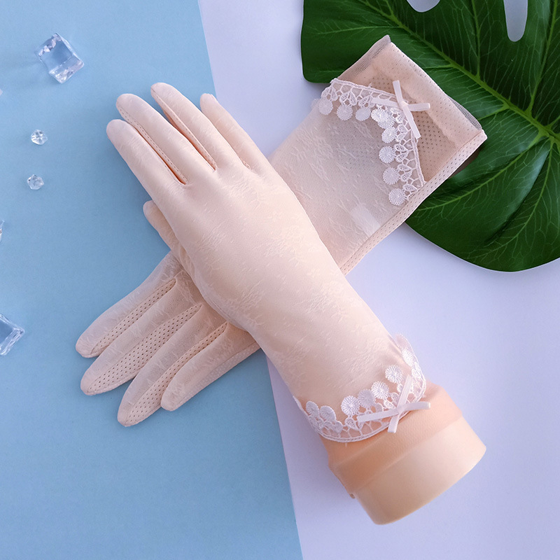 夏季防晒手套女可爱冰蕾丝降温纯色吸汗分指手套批发触屏成人手套