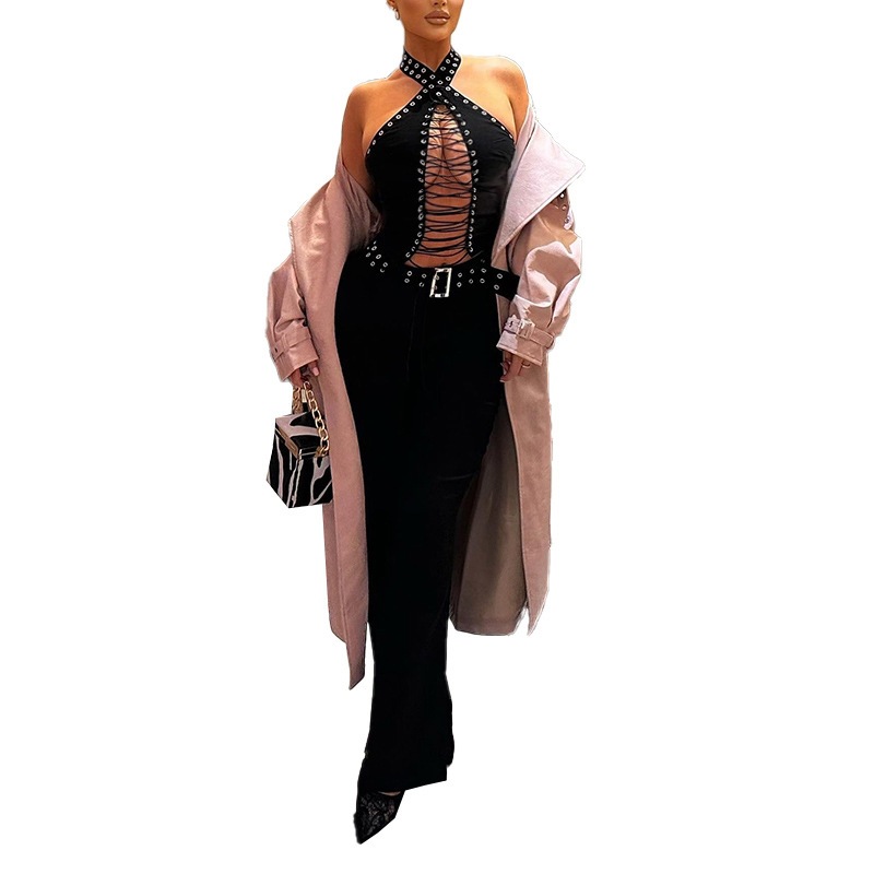 JY24508 otoño de 2024 nueva ropa de mujer europea y americana temperamento delgado ojo de pollo corbata sexy monje mujer