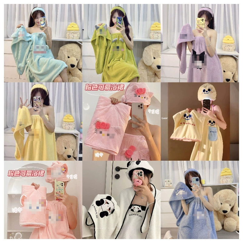 Юбка для ванны с рисунком, утолщенное банное полотенце из кораллового бархата, носимый и оберточный впитывающий халат, шапочка для сушки волос, комплект из трех предметов, юбка-топ для купания