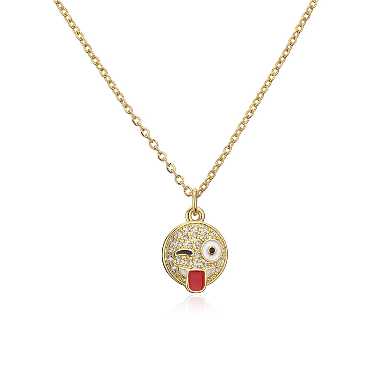 fashion 18K smiley emoji geometric copper inlaid zircon necklace wholesale nihaojewelry