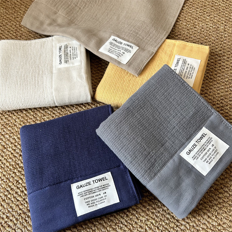 Air Cotton New Pure Cotton Pure Color Wrinkled Gauze Towel Plain Color Simple Hotel B&B Absorbent Soft and Skin-Friendly