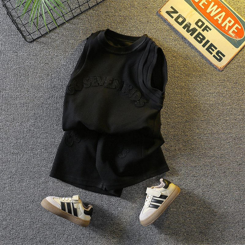 7408 Traje de chaleco para niños Ropa de verano para niños Pantalones cortos sin mangas de moda y guapos 2024 Nuevos deportes callejeros de moda para bebés