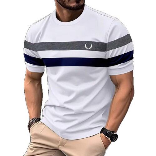 Minimalist Geometric Color-block Striped 3D Print Men's High Street Summer Loose Mesh Breathable Crew Neck T-shirt