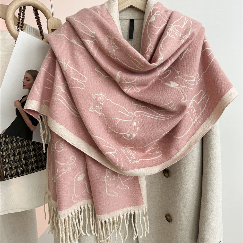 Women's Vintage Style Cat Imitation Cashmere Scarf display picture 1