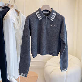 非市场货~深圳南油高端欧货女装M家字母贴布POLO领短款羊毛毛衣冬