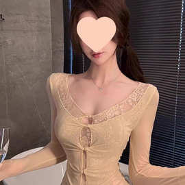 秋冬纯欲甜辣妹假两件长袖T恤女美式复古设计感修身显瘦时尚上衣