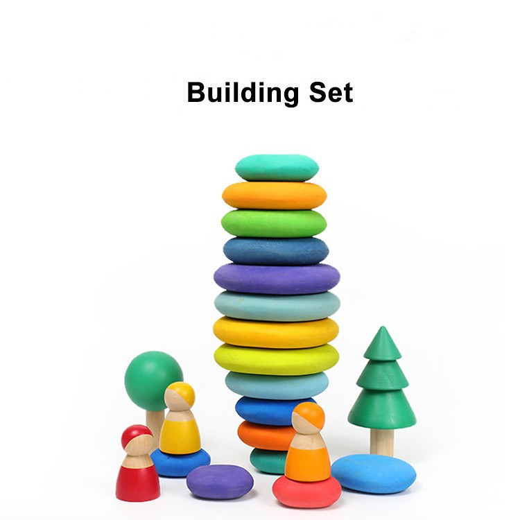 Amazon Cross-border ins madera arco iris piedra educación temprana para niños color cognición Jenga piedra apilar juguetes