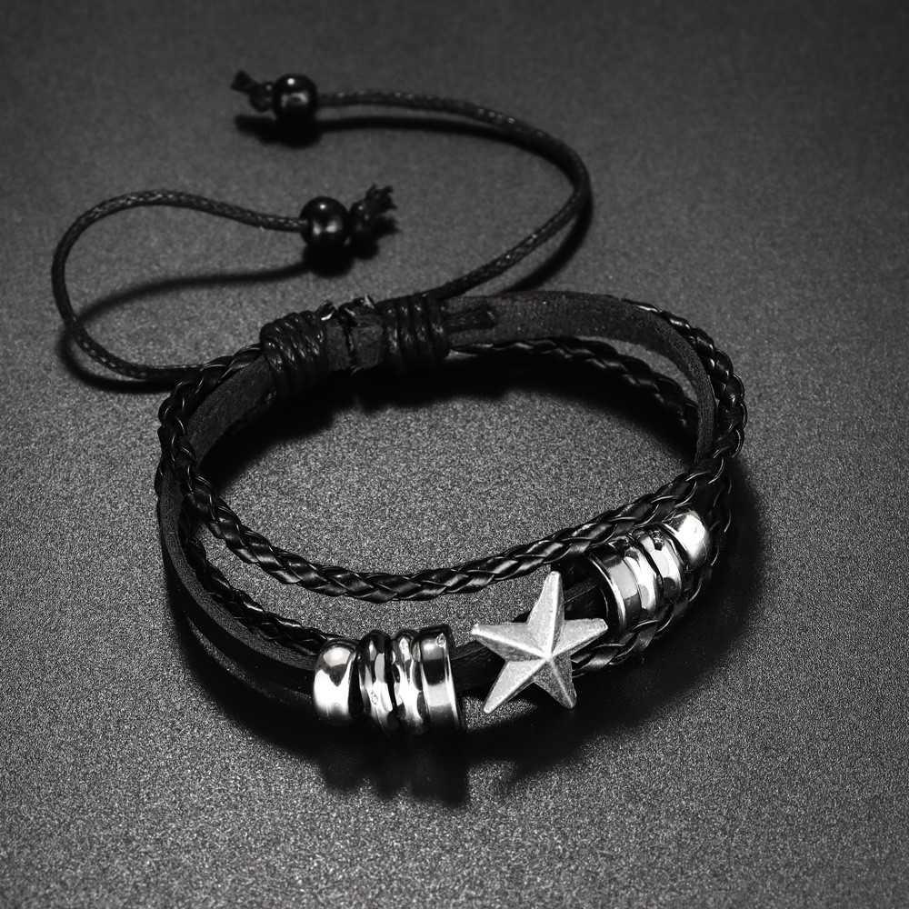 Star Retro Streetwear Pu Leather Alloy Wax Line Bracelets Wholesale display picture 2