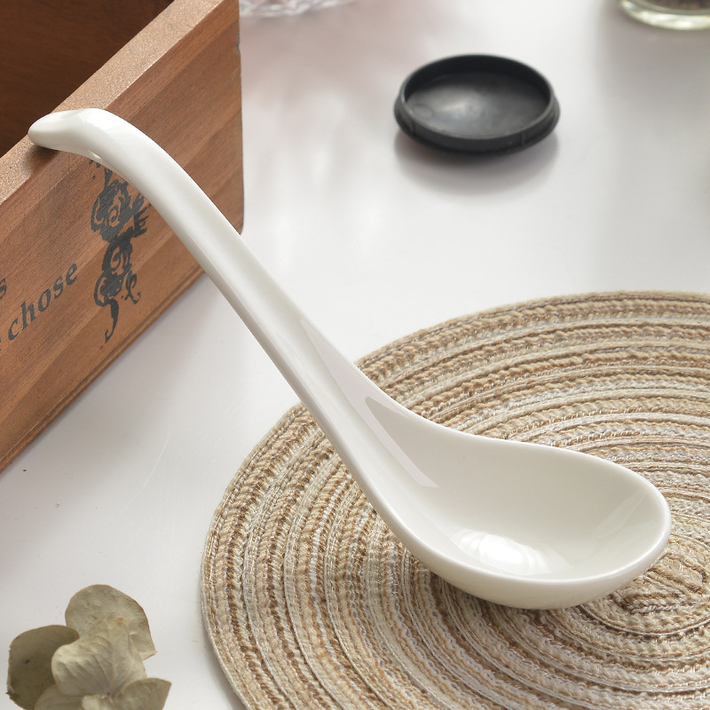 白色骨瓷勺子瓷勺陶瓷汤勺家用大勺汤匙调羹小勺瓢羹酒店饭店餐具|undefined