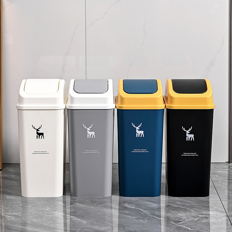 Popular Hotel Bathroom Trash Can Household Large-Capacity Toilet Waste Paper Basket Swing Lid Plastic Trash Can Wall-Mounted