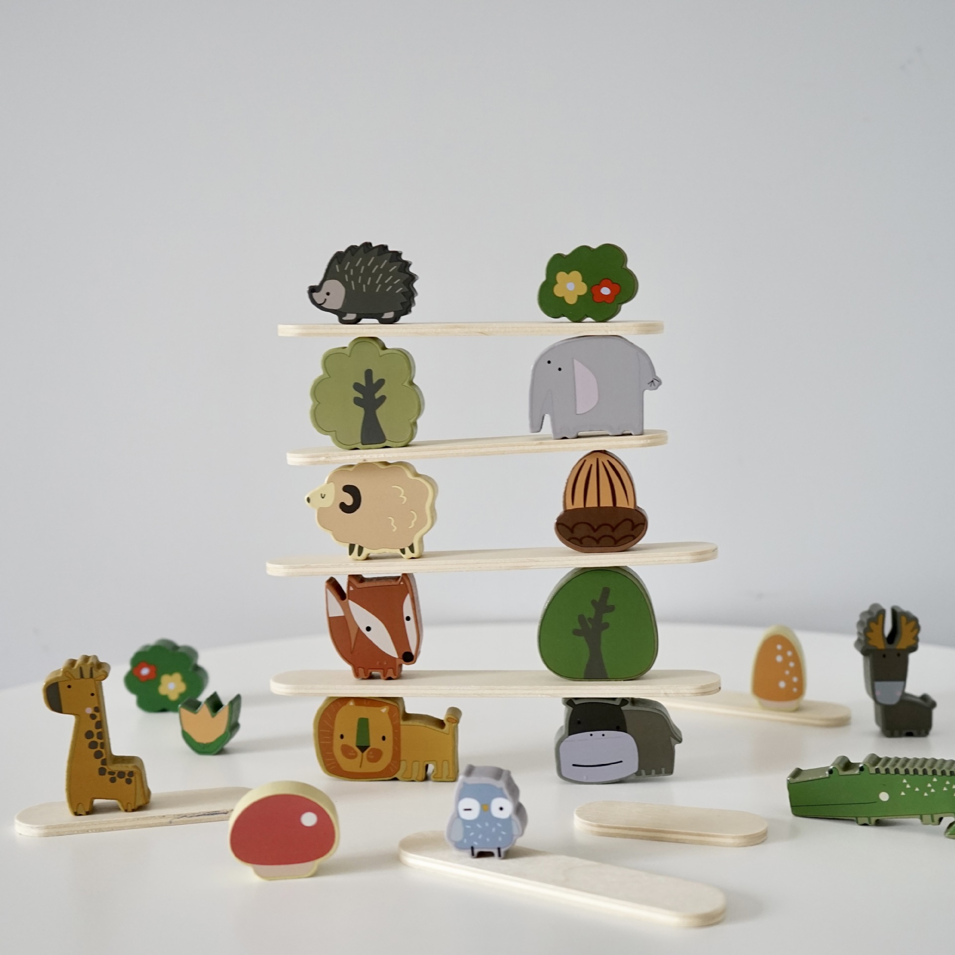 Equilibrio bloques de construcción diversión animal apilado alta jengle coordinación mano-ojo concentración de los niños educación temprana juguetes de madera