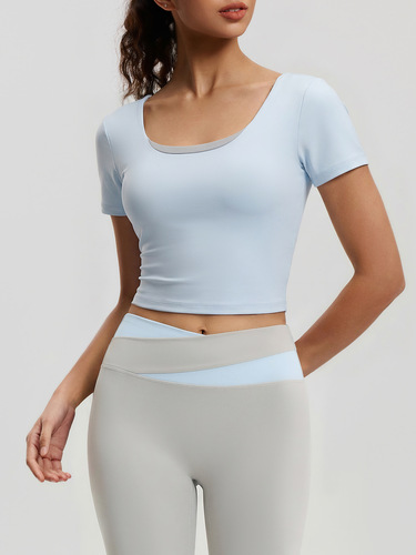 Juyitang's new butterfly beautiful back yoga clothing top with chest pad, short-sleeved cross-sport breathable fitness clothing