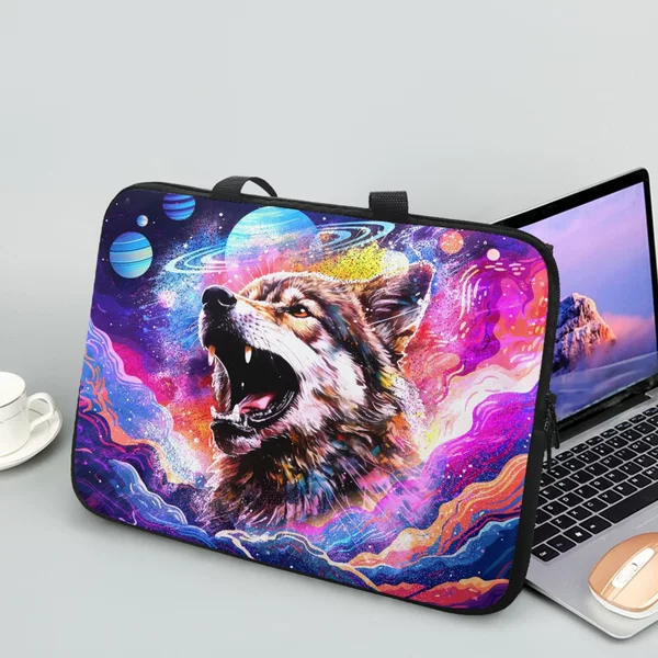 AliExpress selling wolf animal printing computer bag portable zipper storage bag briefcase diving material a minimum order