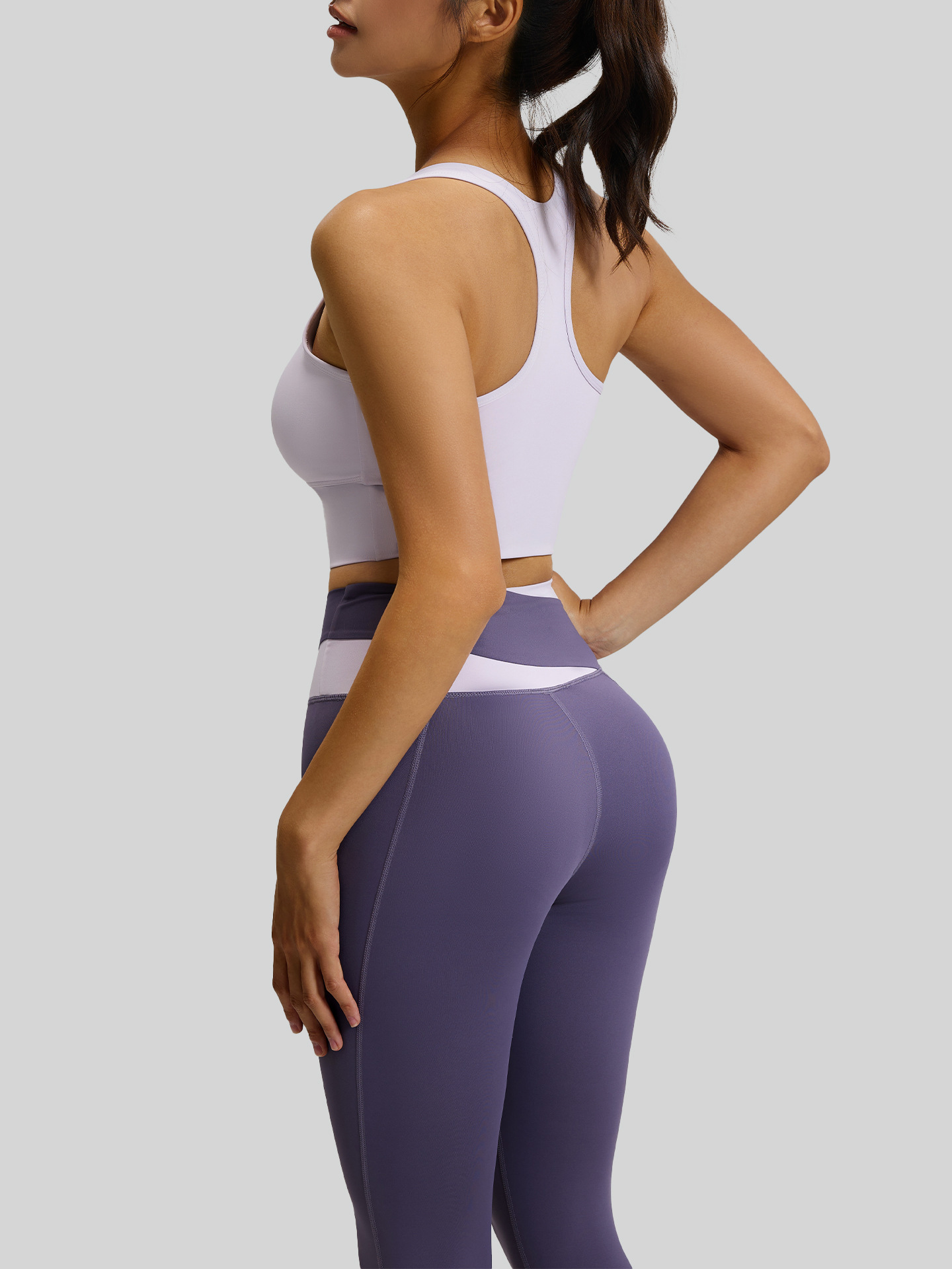 Traje de yoga Juyitang con bloques de color, cintura alta, control de abdomen, conjunto deportivo a prueba de golpes, ajustado, levanta glúteos, con sensación de desnudez, para mujer.