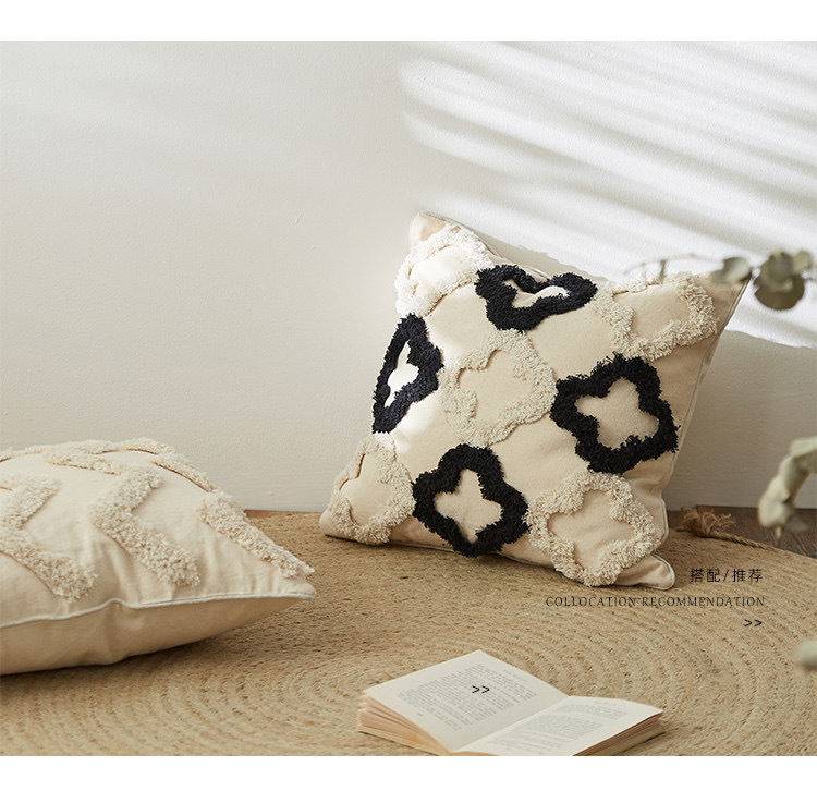跨境专供摩洛哥民族风簇绒几何刺绣流苏波西米亚抱枕套靠垫亚马逊