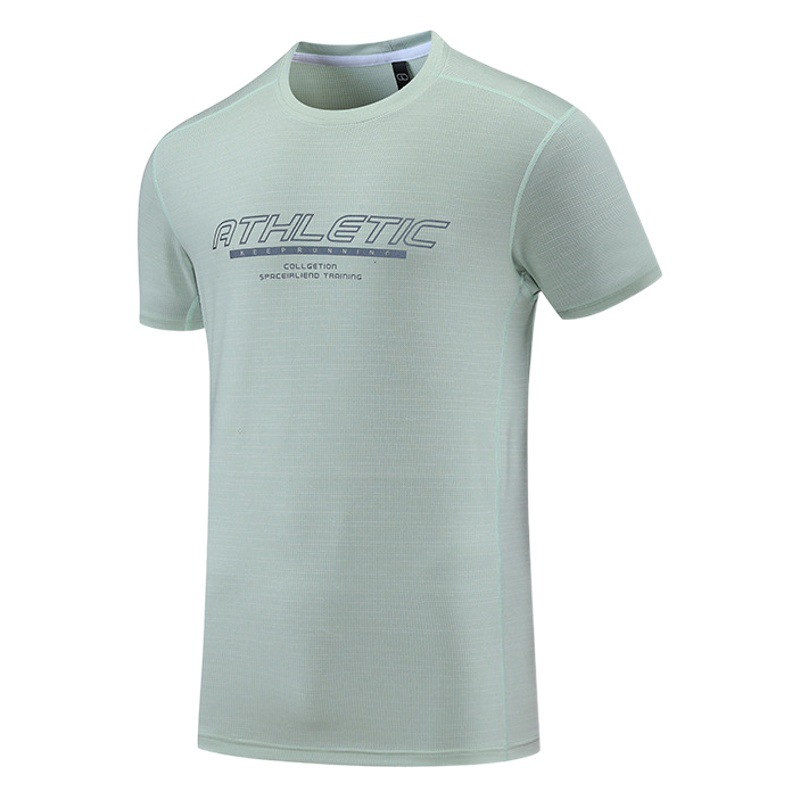 Amazon nuevo europeo y americano sudor-absorbente de secado rápido manga corta moda impresa transpirable correr deportes camiseta hombres cuello redondo top