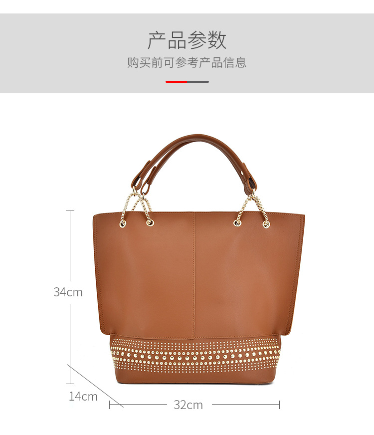 New 2024 foreign trade mother-daughter bag three-piece set, European and American fashion single-shoulder crossbody bag, versatile rivet hand-held large bag undefined