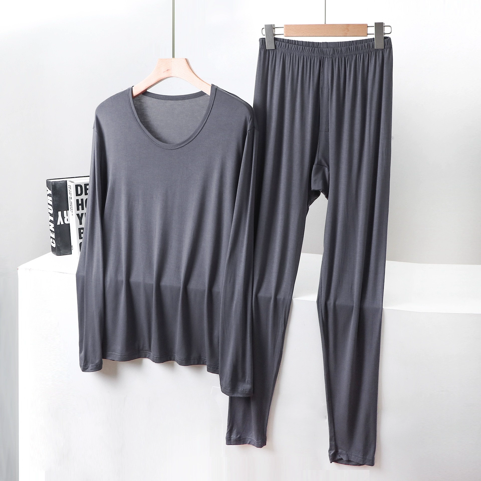 Мужская Модальная осенняя одежда больших размеров и брючный костюм Тонкое термобелье Тонкий свитер с круглым вырезом Базовая одежда 2022