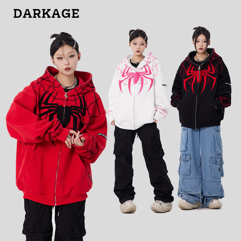 National Fashion American high street Spider embroidered cardigan hooded sweater men and women autumn and winter oversize couple plus velvet coat National Fashion American high street Spider embroidered cardigan hooded sweater men and women autumn and winter oversize couple plus velvet coat