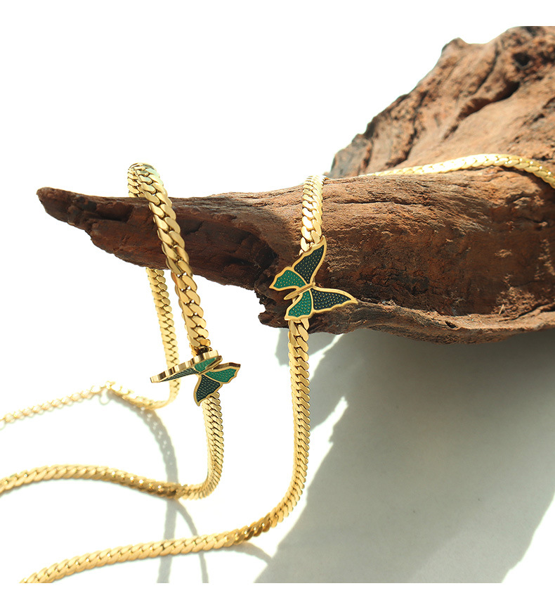Retro Butterfly Titanium Steel Choker Enamel Stainless Steel Necklaces_colorza_3