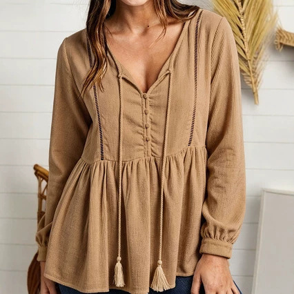 2026 European and American women's fashion Amazon independent site stylish V-neck patchwork long-sleeve lace trim autumn new sweatshirt 2026 European and American women's fashion Amazon independent site stylish V-neck patchwork long-sleeve lace trim autumn new sweatshirt