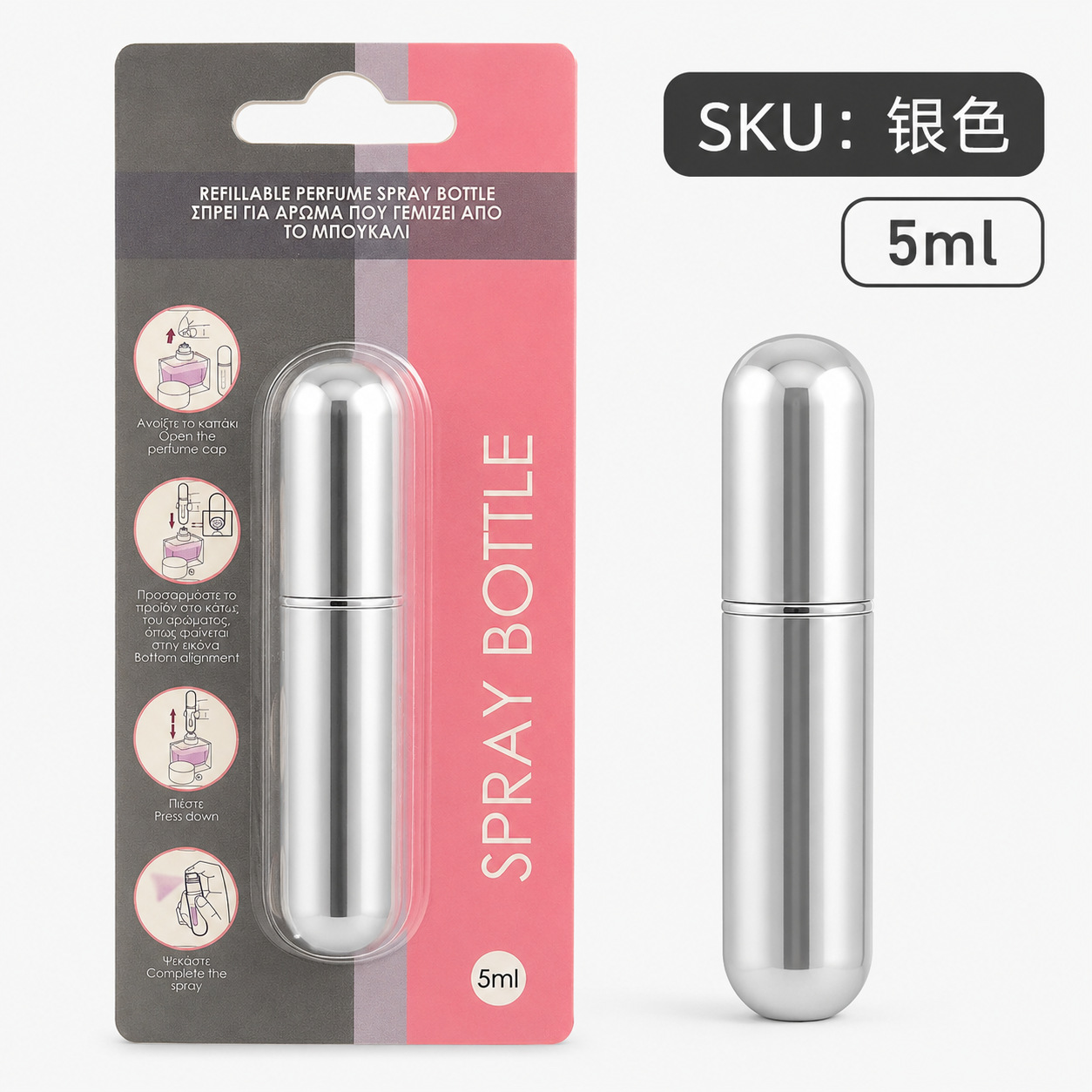 5ml; bright silver-blister card; aluminum