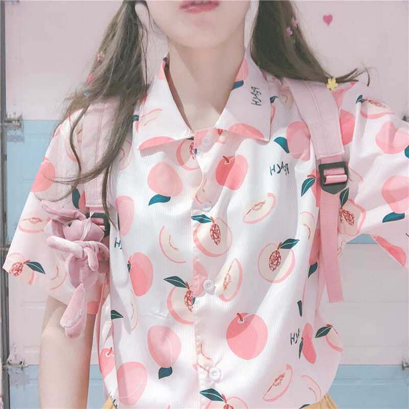 Pink Girl Student Cartoon Cute Shirt Women's Short-Sleeved Shirt Women's Tops Spring and Summer Women's Street Wear for Small People