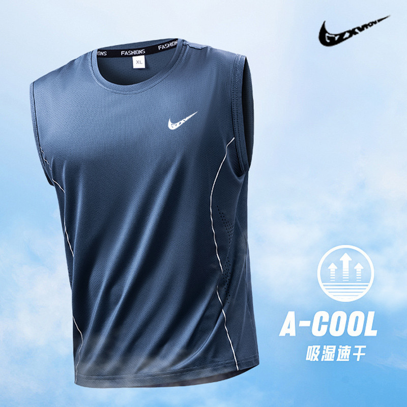 Summer lightweight American-style breathable fitness clothing for men, loose-fitting ice silk sleeveless T-shirt, men's elastic casual trendy tank top