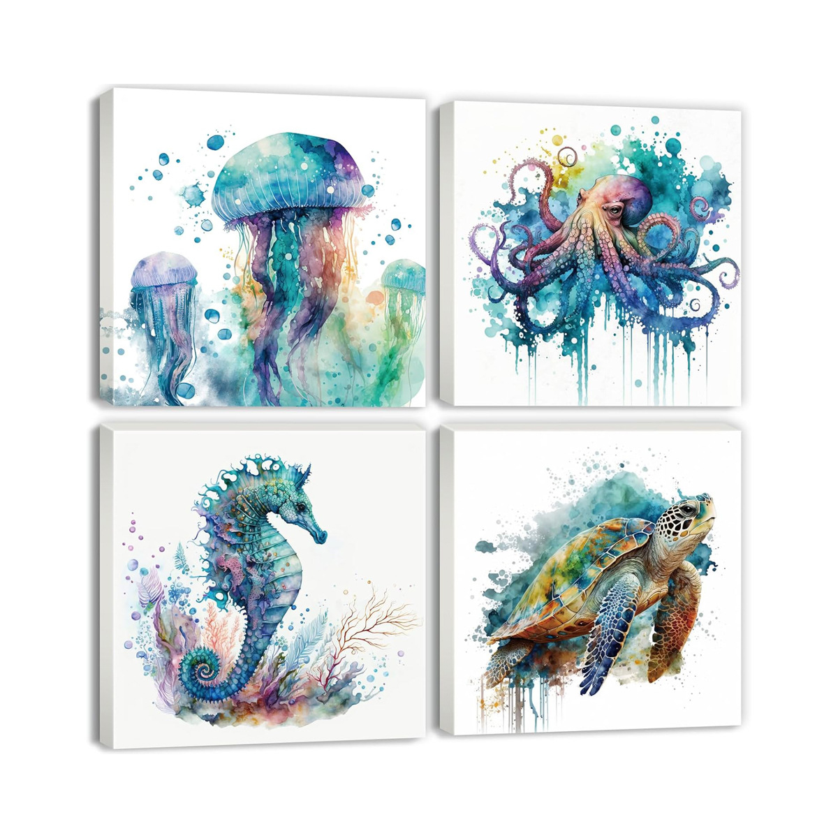 水彩章鱼座椅海龟海马水母墙面装饰画沙滩浴室装饰品客厅家居装饰