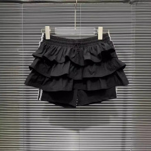 2024年黑色假两件运动蕾丝拼条裤裙活力短裙蓬蓬裙夏季新品