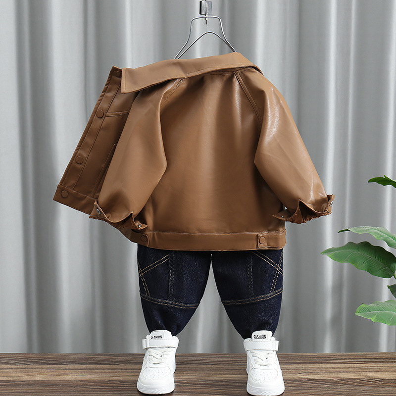 소년 코트 가죽 코트 어린이 봄과 가을 재킷 2024 새로운 서양식  한국 스타일 어린이 잘 생긴 탑 트렌디