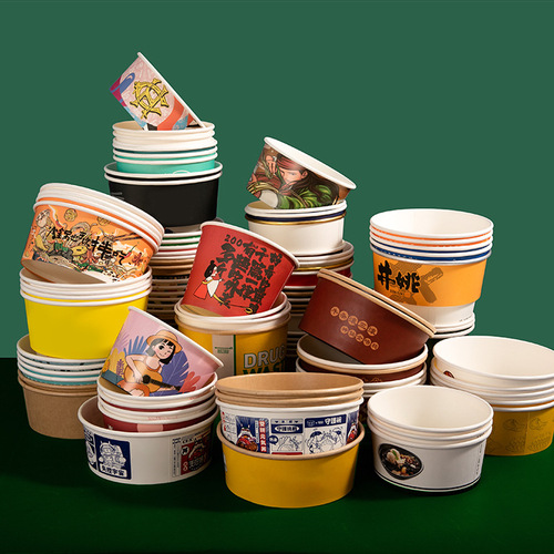 Thickened kraft paper bowls, takeout packaging bowls, round soup bowls, soup containers, disposable fast-food meal boxes, and takeaway packaging boxes—kraft paper bowls.