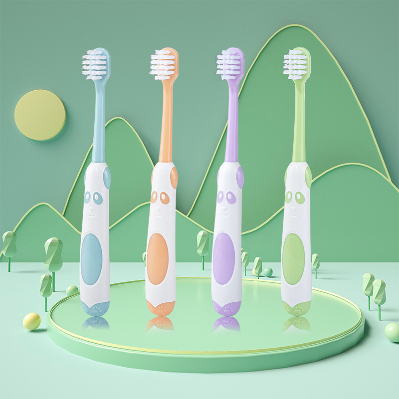 Wholesale 8-packs of soft bristle children's toothbrushes, caring for gums and cleaning teeth, macaron cartoon toothbrush bucket