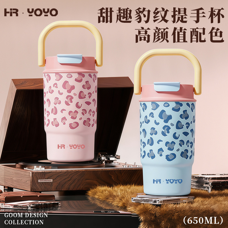 Summer Leopard Print Coffee Cup, Thermal Insulation, Luxury, High Aesthetic Value, Stainless Steel Thermos Cup, Double Drinking Straw Water Cup for Girls Summer Leopard Print Coffee Cup, Thermal Insulation, Luxury, High Aesthetic Value, Stainless Steel Thermos Cup, Double Drinking Straw Water Cup for Girls