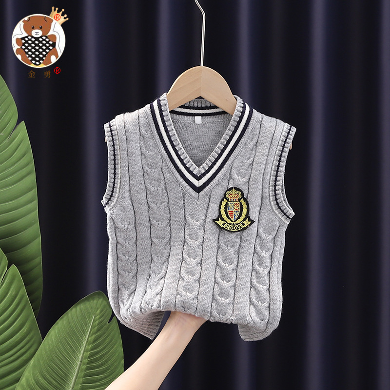 Entrega de una pieza [Jin Yong] Chaleco de punto para niños primavera y otoño estilo coreano estilo occidental nuevo chaleco de lana chaleco para niños