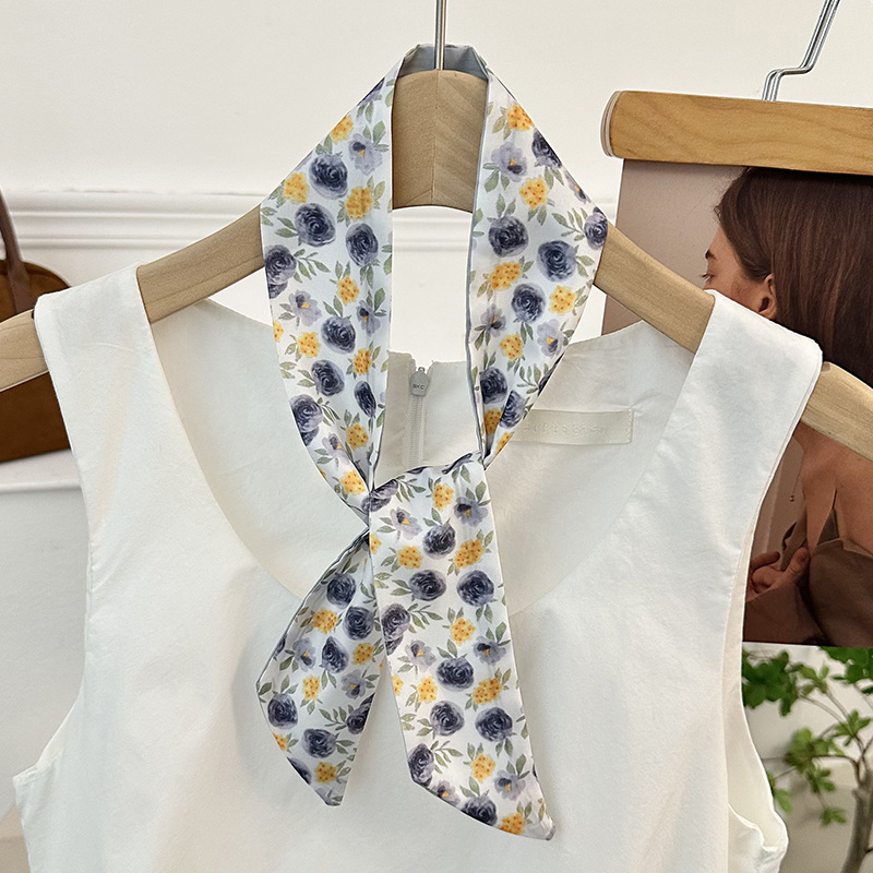 Bufanda de seda, atmósfera coreana, nueva cara, elegante decoración, bufanda pequeña, pañuelo floral, cinturón para el cabello, cinturón para el cabello, cinturón para el cabello