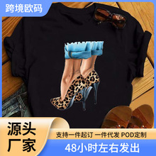 ŷ�������ļ�Ůװ��ɫ�߸�Ьӡ��t����T-shirt��ɫ����T��Ů����