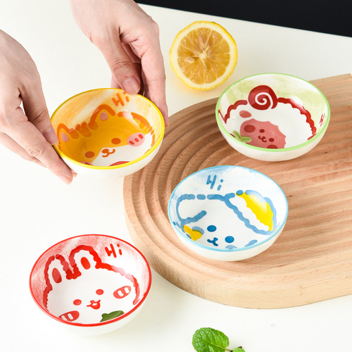 Seabed tableware ceramic taste dish soy sauce dipping dish round underglaze color household cartoon small dish dumpling vinegar dipping dish