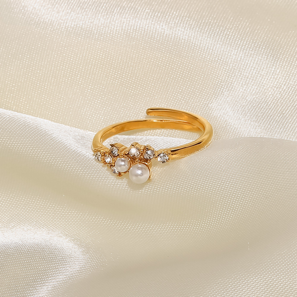 Elegant Geometric Stainless Steel Open Ring Plating Pearl Copper Rings