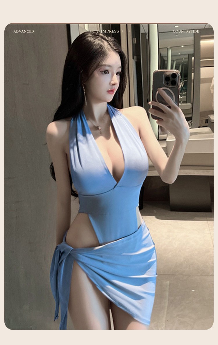 Women’s Halter Two-Way Hip Skirt Jumpsuit Lingerie Set in Sky Blue, One Size — detail image 11