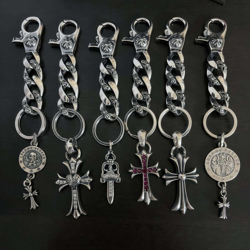 Ch Cross Skull Pendant Sword Tongue DIY Lobster Clasp Keychain Bag Charm Trendy Waist Chain Accessory Pendant