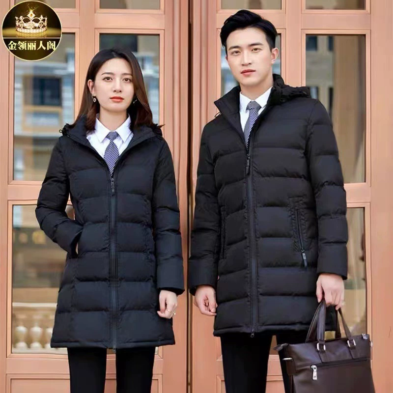 Черное пуховое пальто с хлопковой подкладкой для женщин, зимнее утолщенное 2023 Новое приталенное пальто средней длины с хлопковой подкладкой, профессиональная рабочая одежда