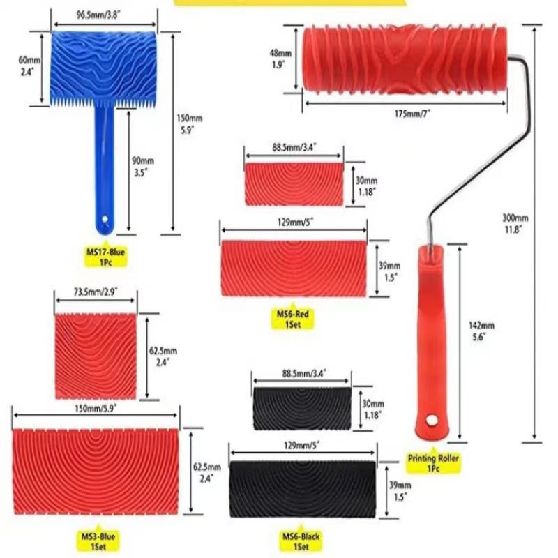 Herramientas de madera transfronterizas mayorista de goma simulación de madera herramientas de madera rodillo de pintura artística de pintura de textura herramientas de decoración