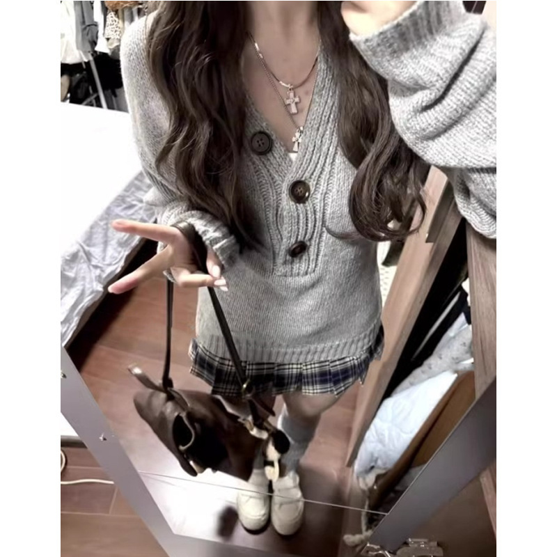 辣妹修身灰色长袖毛衣女秋冬季新款打底内搭针织衫上衣|undefined